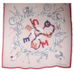 Alexander McQueen Unisex 138x138 Beige Red Skull Charm Bracelet Silk Modal Scarf